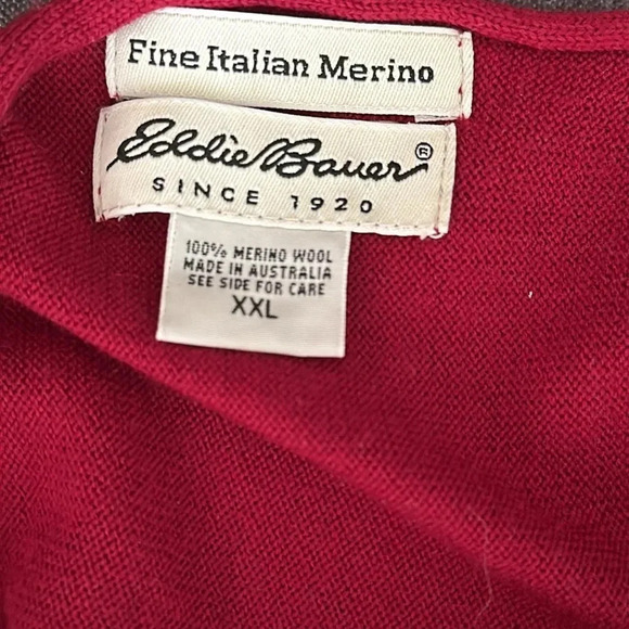 Eddie Bauer XXL red 100% merino dolman sleeve sweater great pre owned condition - Picture 5 of 6